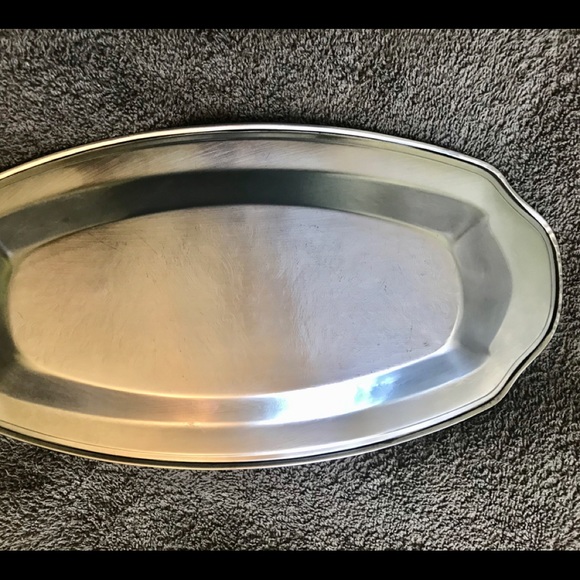 VINTAGE STAINLESS STEEL “ENGRAVED” SERVING TRAY - Picture 2 of 3